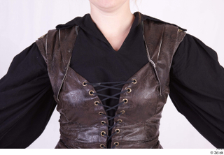  Photos Woman in Historical Dress 74 15th century Historical clothing black shirt leather vest upper body 0007.jpg